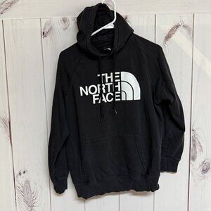 The North Face Logo Fleece Hoodie Women’s Large‎ Black Pullover EUC